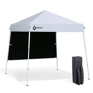 lot 5895 image: ARROWHEAD OUTDOOR Backpack Pop-up Canopy with Sunwall  Sand Bags  Guide Ropes  Ground Stakes  6 x6   8 x8  Top to Bottom - White