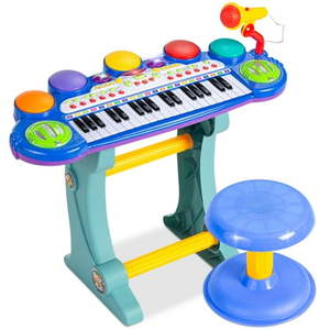 lot 5896 image: Best Choice Products 37-Key Kids Electronic Piano Keyboard w Multiple Sounds  Lights Microphone  Stool - Blue