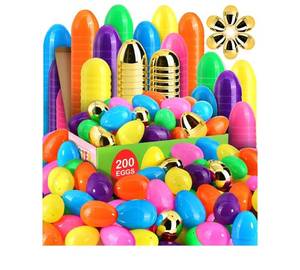 lot 5900 image: LEASEN  6 Surprise Golden Eggs  200 Pack 3 Inch Large Plastic Easter Eggs