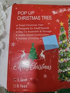 lot 5908 image: 5 Foot Pop Up Christmas Tree with Tinsel