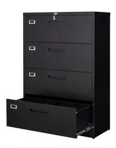 lot 8779 image: Mlezan 4 Drawer Lateral Cabinet Black Metal Storage Cabinets for Letter Legal Files in 15.7D x 35.4W x 52.3H