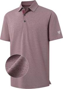 lot 6887 image: M MAELREG Golf Shirts for Men Dry Fit Short Sleeve Performance Moisture Wicking Heather Jacquard Active Mens Polo Shirts. XL Dusty Rose Brown Heather