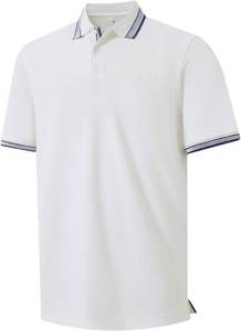 lot 6890 image: Mens Pique Polo Shirts Long Sleeve Cotton Blend Tipped Casual Collared Polo Shirts Business Classic Fit. Medium White