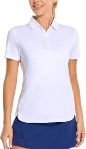 lot 6892 image: M MAELREG Womens Golf Shirt Short Sleeve 5 Buttons Quick Dry Casual Solid Moisture Wicking Tennis Polo Shirts for Women. Medium. Performance White