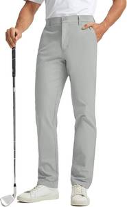 lot 6912 image: Rouen Golf Pants Men 8 Pockets Water Resistant Flat Front - 40x30 Chino Dress Pants Lightweight Stretch Casual Trousers. Light Grey