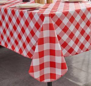 lot 6927 image: Vinyl Tablecloth with Flannel Backing Rectangle Waterproof Oil-Proof Plastic Table Cloth Stain-Resistant Wipeable Table Cover for Indoor and Outdoor (Red Checkered, 60 x 84 Inch)