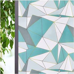 lot 6968 image: Geometric Stained Glass Window Film Window Privacy Film Frosted Glass Window Film Non-Adhesive Window Film Sun Blocking Removable Door Clings Film for Home, 35.4 x 78.7 Inch, Green