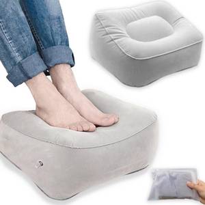 lot 6975 image: Couleurs Inflatable Travel Foot Rest Pillow, Head Pad, Soft Flocking Pillow, Flights Relax Cushion, Great for Airplane, Train, car (Grey)
