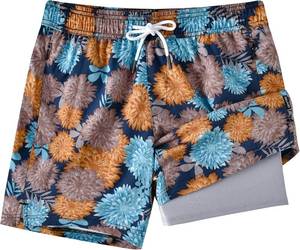 lot 6981 image: Mens 5.5 inch Floral Printed Hawaiian Short Swim Trunks Compression Liner Quick Dry Summer Swimwear Bathing Suits Boardshorts Beach Wear, X-Large