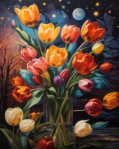 lot 7026 image: Nzhidey Paint by Numbers Kit for Adults Flowers- Flower Adult Paint by Number Kits on Canvas, Flower Painting with Numbers Craft for Home Decor Gifts 16x20 in