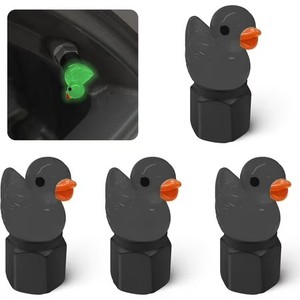 lot 7095 image: 4 Pack Cute Duck tire Valve caps, Glow in The Dark Tire Valve Caps, Interesting and Practical Tire Decoration, Can be Used for Cars, Motorcycles, Trucks, and Bicycles.(Black)