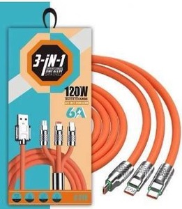 lot 13738 image: 3 in 1 120W Quick Charge Cord, 6A, 2 Pack