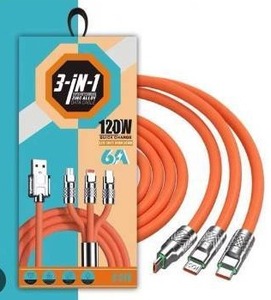 lot 13841 image: 3 in 1 120W Quick Charge Cord, 6A, 2 Pack