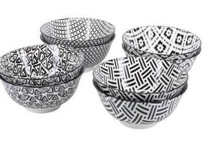 lot 13862 image: BIA Cordon Bleu Stoneware, Set of 8 Everyday Bowls, Allegro, Black and White