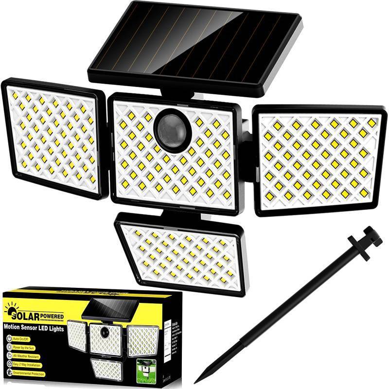 lot 2264 image: AmeriTop 4-Head Motion Sensor Solar Lights, 6500K, Outdoor Garden Pathway, Weatherproof, IP65 Waterproof, 1 Pack