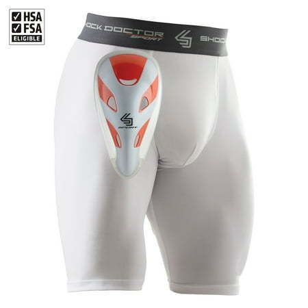 lot 9781 image: Shock Doctor Sport  Compression Athletic Shorts with Protective Cup  Adult Mens  Large  White - Retail $20