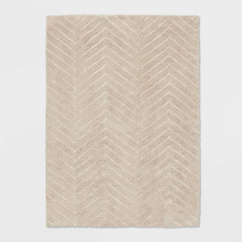lot 1341 image: 4x56 Tufted Cotton Chevron Kids Rug Beige - Pillowfort - Retail $55