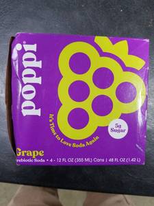 lot 1842 image: Poppi Grape Soda 4pk bb 8.17.25 - Retail $0