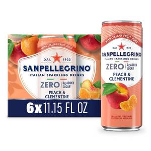 Sanpellegrino Zero Clementine & Peach Italian Sparkling Beverage - 6pk/11.15 fl oz Cans BB 9.25 - Retail: $7