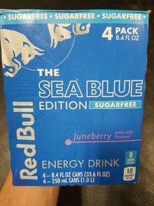lot 1898 image: Red Bull Sea Blue Sugar Free Drinks 4 8.4oz Cans BB 11.28.25 - Retail $0