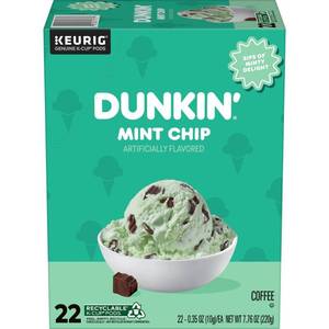 lot 1899 image: Dunkin Mint Chip Flavored Dark Roast Keurig K-Cup Coffee Pods - 22ct BB 12.19.25 - Retail $24