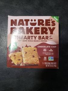 lot 1972 image: Natures Bakery Hearty Bar - Chocolate Chip - Soft Baked Whole Grains and Protein - Contains Five (5) 1.69oz twin packs - Nut Free - Non GMO Verified BB 12626 - Retail $0