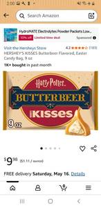 lot 1998 image: Harry Potter Butterbeer Hersheys Kisses Chocolate Candy 9oz Bag BB 102026 - Retail $8
