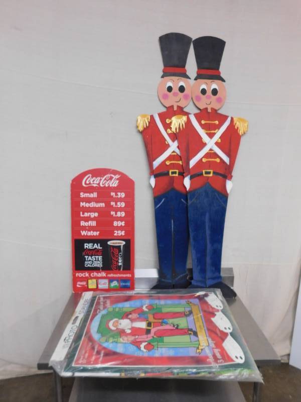 lot 1924 image: Coca-Cola Sign, Nutcrackers and Santa Claus Photo Stand