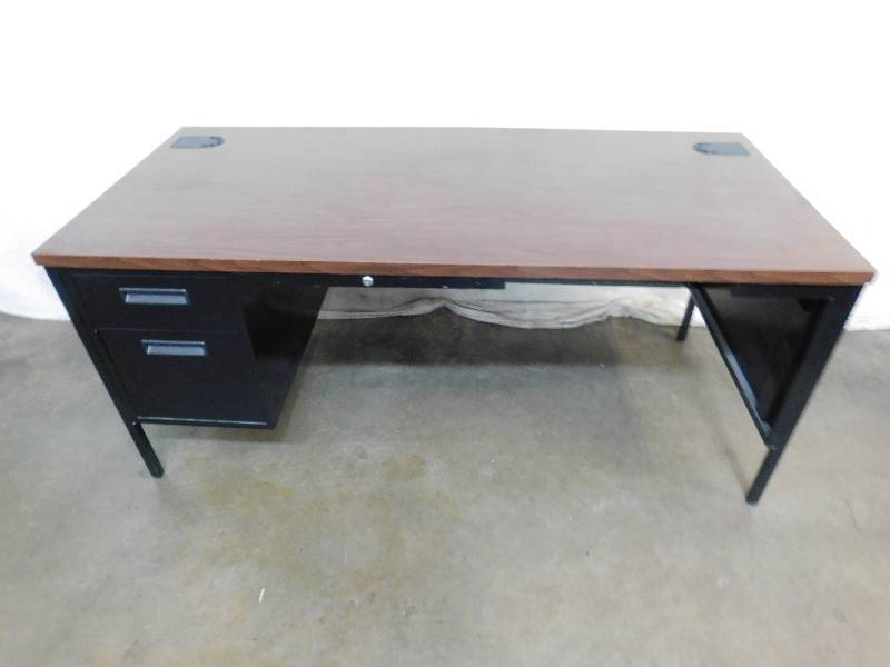 lot 1234 image: Wood Office Desk with Metal Base
