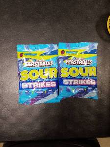 lot 2444 image: 2pk Feastables Sour Strikes Gummy Candies - Blue Raspberry - 7.5oz BB 8.8.26 - Retail $4