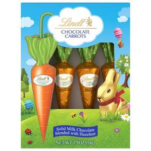 lot 2524 image: (3 PACK) Lindt Easter Solid Milk & Chocolate Candy Hazelnut Carrots - 1.9oz4ct (BB 93026) - Retail $6