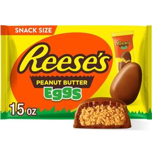 lot 3045 image: Reeses Milk Chocolate Peanut Butter Eggs Easter Candy Snack Size - 15oz BB 122026