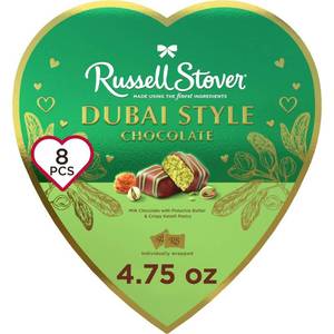 lot 3102 image: Russell Stover Valentines Dubai Style Heart Chocolates Candy - 4.75oz BB 5126
