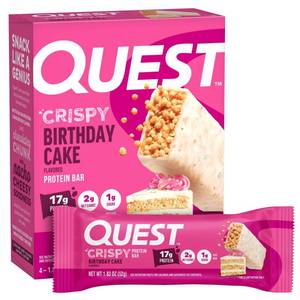 lot 3219 image: Quest Nutrition 17g Crispy Hero Protein Bar - Birthday Cake - 4pk Ready to Eat, 7.34oz Total BB 10.22.26