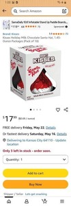 lot 3367 image: Hersheys Kisses Holiday Milk Chocolate Santa Hat Pack 3 Pack BB 52026