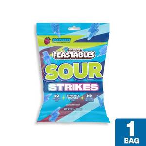 lot 3406 image: 6PK Feastables Sour Strikes Gummy Candies - Blue Raspberry - 7.5oz BB 8.8.26