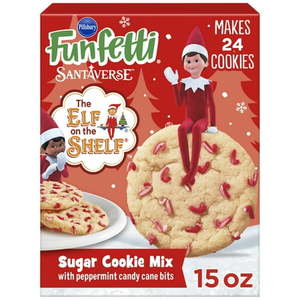 lot 3445 image: Pillsbury Funfetti The Elf on the Shelf Sugar Cookie Mix with Peppermint Candy Cane Bits  15 oz Box BB 2.21.27