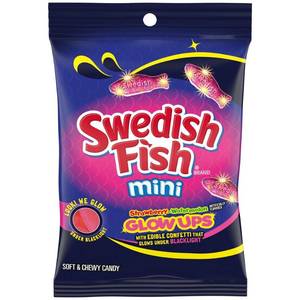 lot 3826 image: 2pk BB 2.9.26Swedish Fish Mini Glow Ups Strawberry-Watermelon Soft & Chewy Gummy Candy - 6.7oz