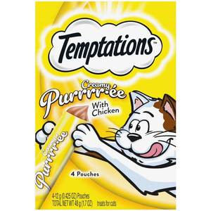 lot 4484 image: 11pk Temptations Creamy Puree with Chicken Flavor Squeezable Lickable Cat Treats - 1.7oz