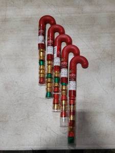 lot 4710 image: 5pk Rolo Chocolate Caramels Christmas Candy Filled Plastic Cane - 2.2oz