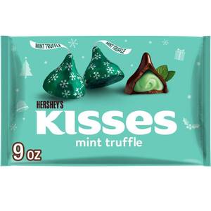 lot 4924 image: 2pk HERSHEYS Kisses Christmas Mint Truffle Flavored Dark Chocolate Candy - 9oz
