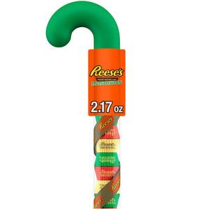 lot 5045 image: 5PK Reeses Peanut Butter Cups Christmas Candy Filled Plastic Cane Miniatures - 2.17oz