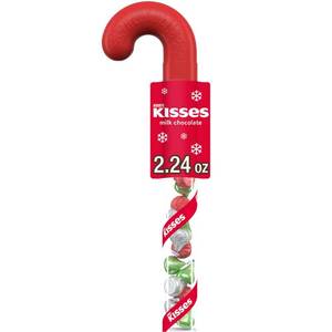 lot 5115 image: 6pk HERSHEYS Kisses Milk Chocolate Filled Plastic Cane Christmas Candy - 2.24oz