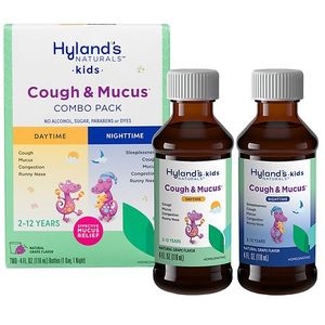 lot 5207 image: Hylands Kids Cough & Mucus Syrup, Day & Night Combo Pack - Grape - 8 fl oz Dye-Free, Paraben-Free, Sugar-Free, Alcohol-Free