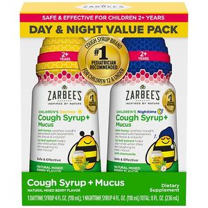 lot 5229 image: Zarbees Kids Cough  Mucus DayNight with Honey, Ivy Leaf, Zinc & Elderberry Drug-Free, 2 Pack