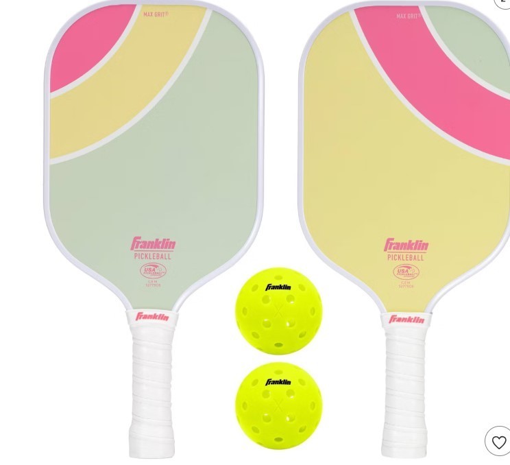 lot 1477 image: Franklin Sports 2 Player Poly Paddle with Ball Set - GreenPink Fiberglass, Traditional Frame - Retail $65