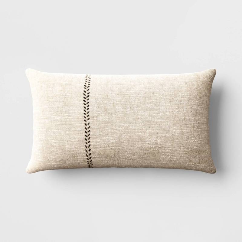 lot 1699 image: Oversized Stitched Lumbar Throw Pillow Neutral Cotton-Linen Blend, Indoor - Threshold - Retail $25