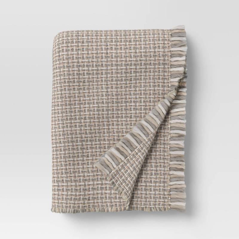 lot 9343 image: Woven Throw Blanket CreamNeutral - Threshold - Retail $34