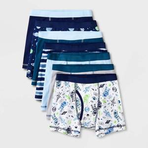 lot 4001 image: Boys 7pk Space Boxer Briefs - Cat & Jack BlueWhite XL Cotton Knit Mid Rise Underwear
