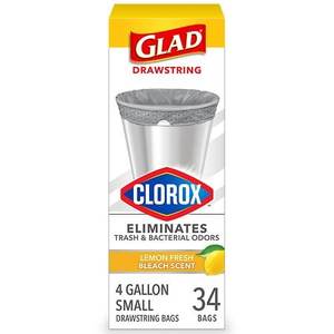 lot 4003 image: Glad Drawstring Small Trash Bags - Lemon Fresh Bleach - 4gal - 34ct